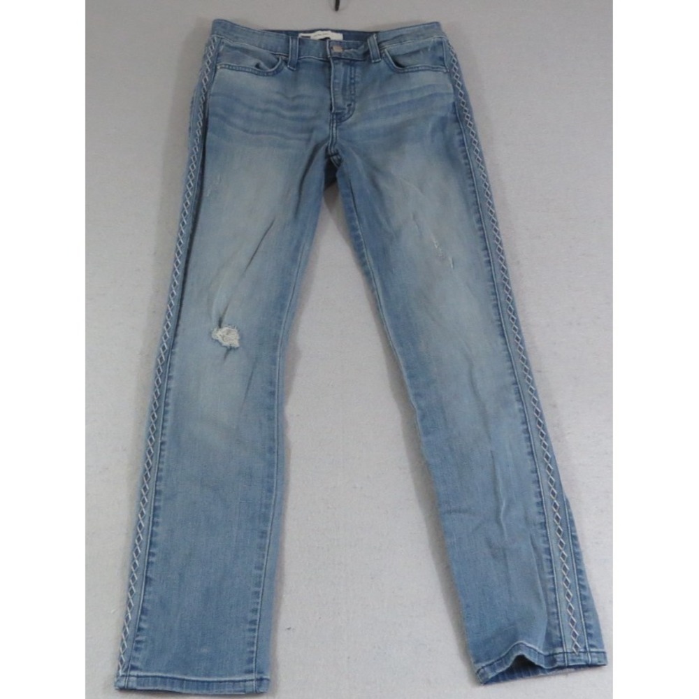 Levis Mid Rise Skinny Jeans Womens Blue Distressed Stretch Embroidered Denim 28